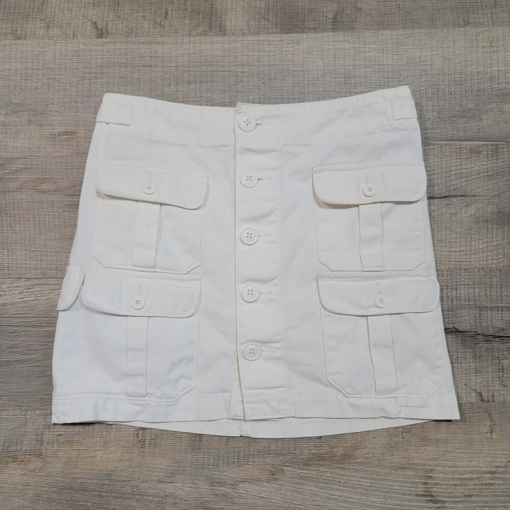 Ralph Lauren Y2K Mini Micro Cargo Carpenter Skirt Size 2 White Denim 2000s